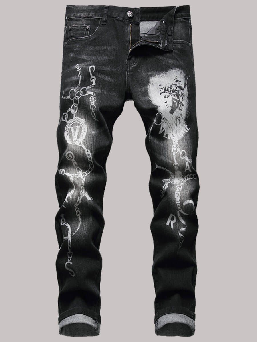 

Lovely Casual Tie-dye Chain Print Black Men Jeans