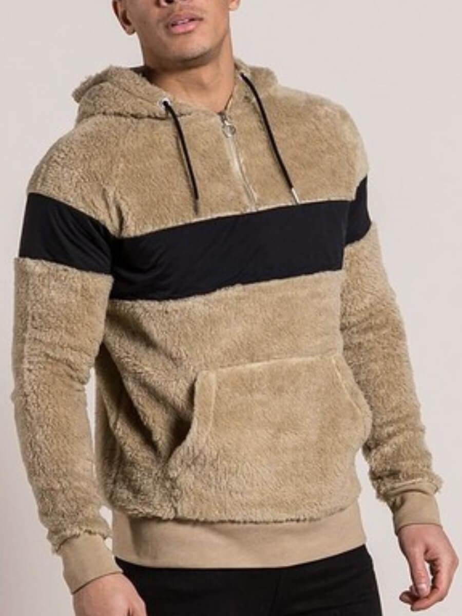 

Lovely Casual Color-lump Kangaroo Pocket Khaki Men Hoodie