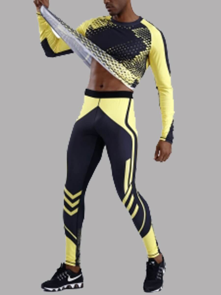

Lovely Sportswear Color-lump Patchwork Yellow Men Two Piece Pants Set