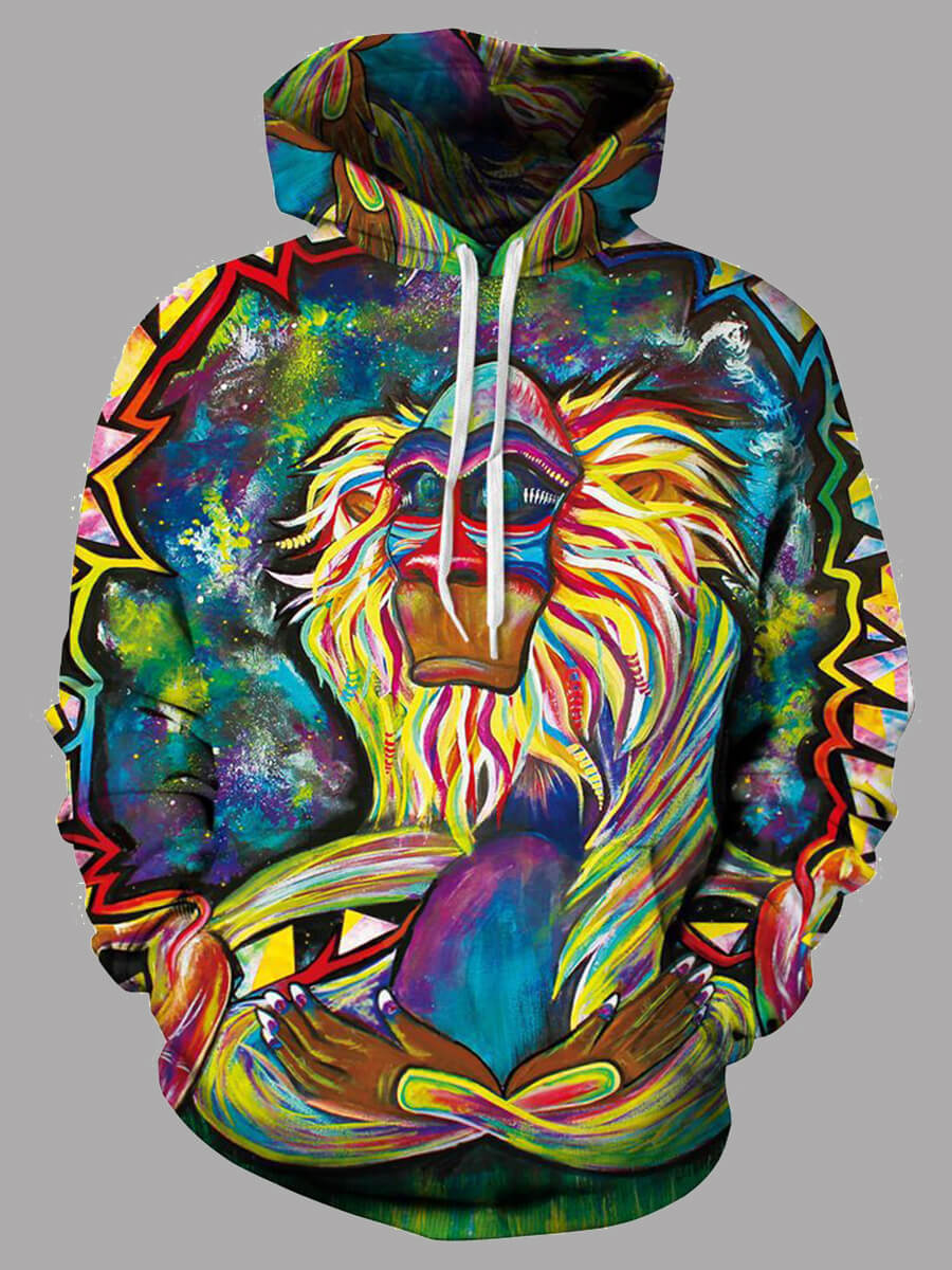 

Lovely Casual Graffiti Print Patchwork Multicolor Men Hoodie, Multi