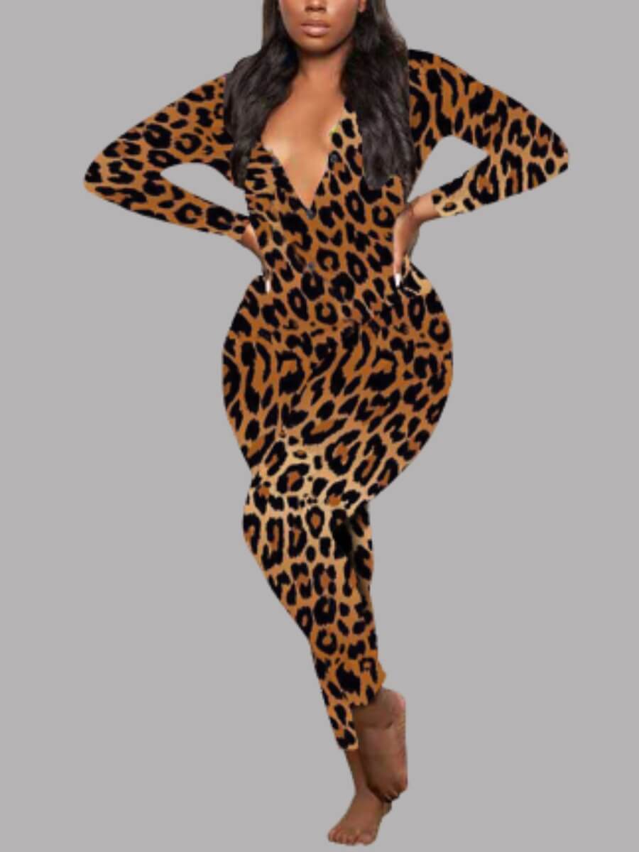 

Lovely Casual V Neck Leopard Print Sleepwear