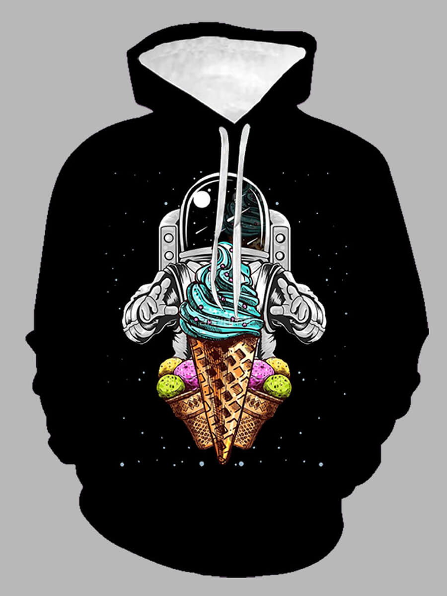 

Lovely Casual Astronaut Dot Print Patchwork Black Men Hoodie