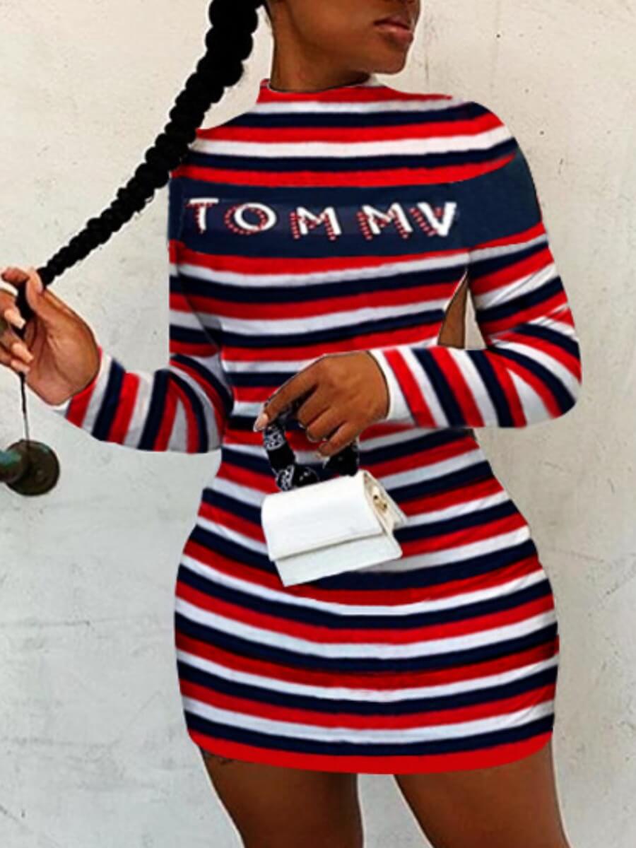 

Lovely Street Backless Letter Print Striped Red Mini Dress