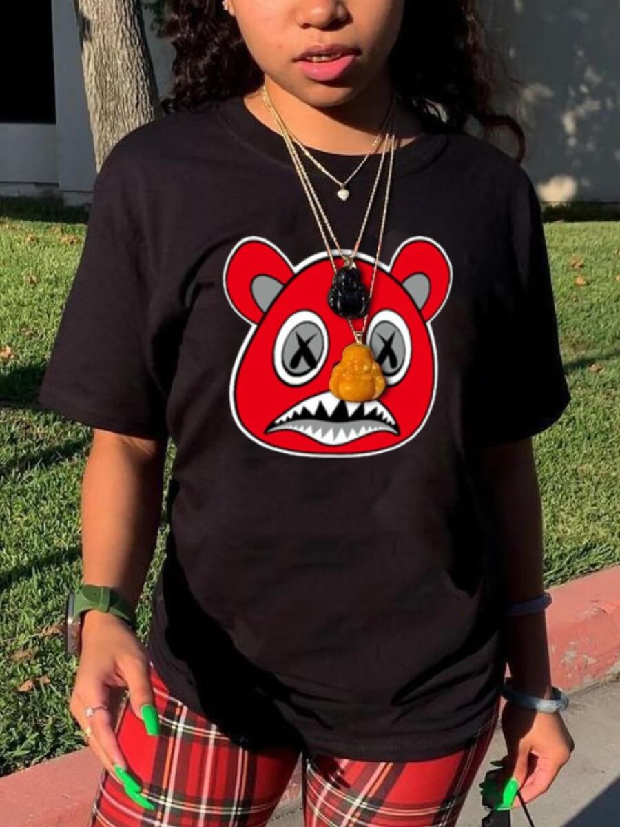 

Lovely Casual O Neck Cartoon Print Black T-shirt