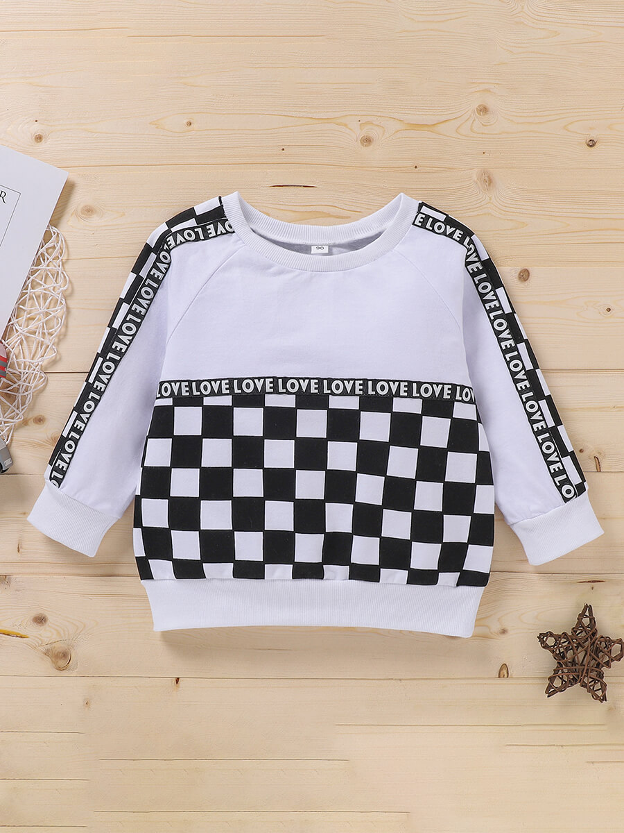 

Lovely Casual O Neck Plaid Letter Print Patchwork White Girl Hoodie