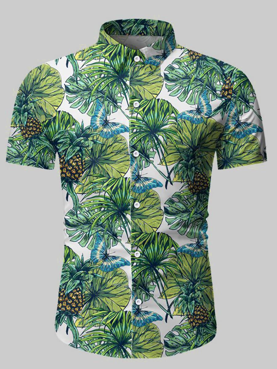 

Lovely Men Bohemian Turndown Collar Print White Shirt