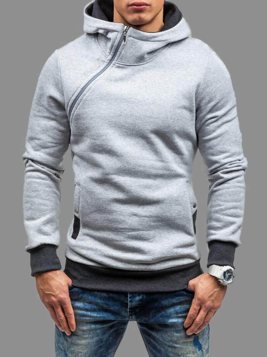 Lovely Casual Hooded Collar Zipper Grey Men Hoodie