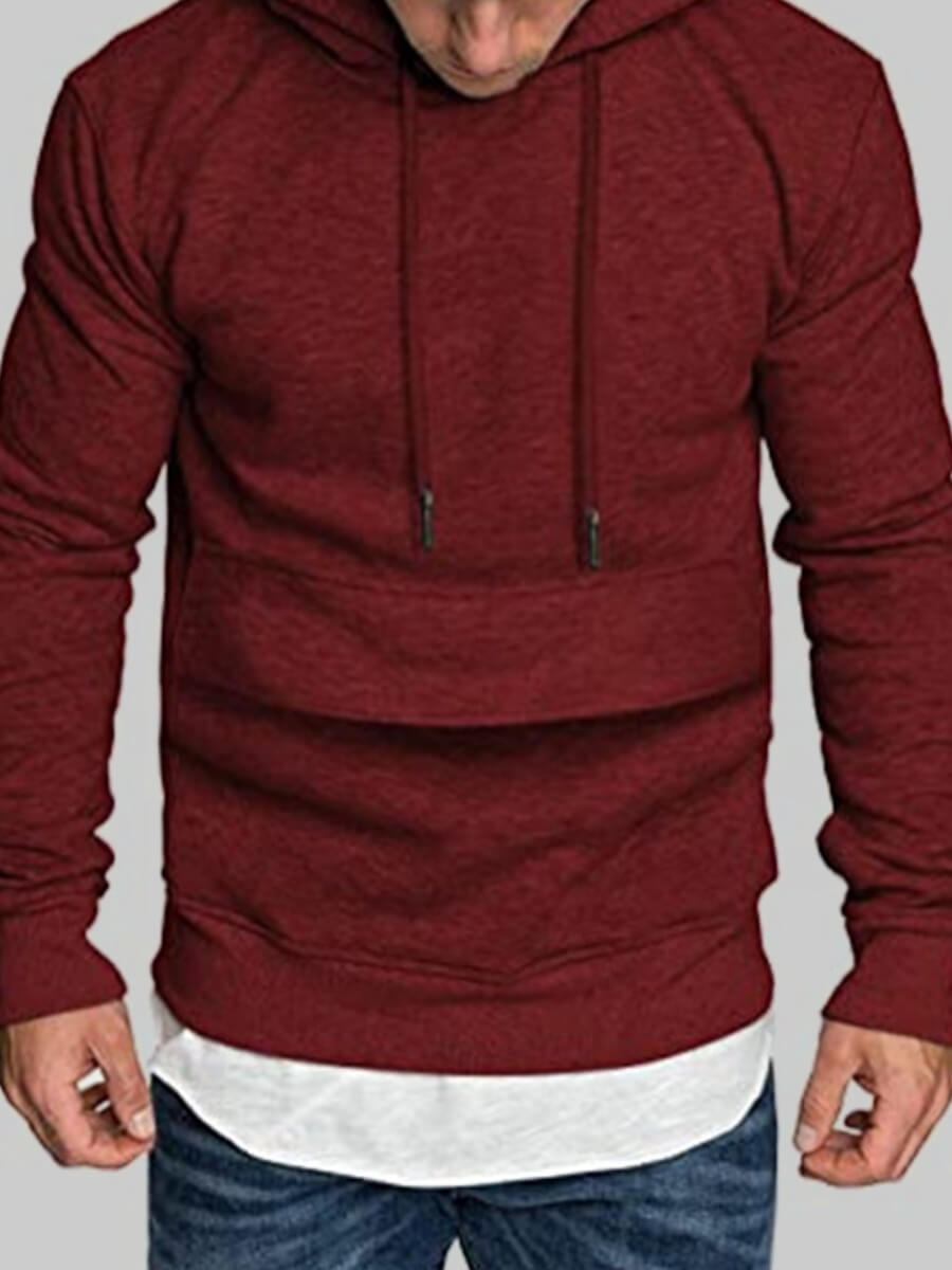 

Lovely Casual Hooded Collar Drawstring Design Wine Red Men Hoodie