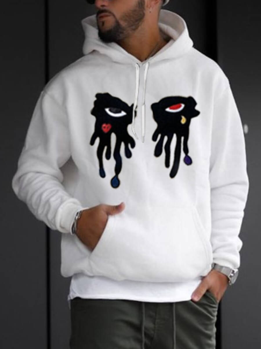 

Lovely Casual Hooded Collar Drawstring Print White Men Hoodie