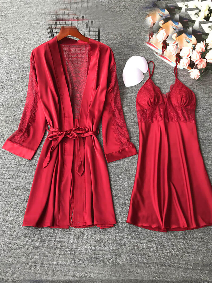 

LW Casual Bandage Design Lace Patchwork Red Sleepwear