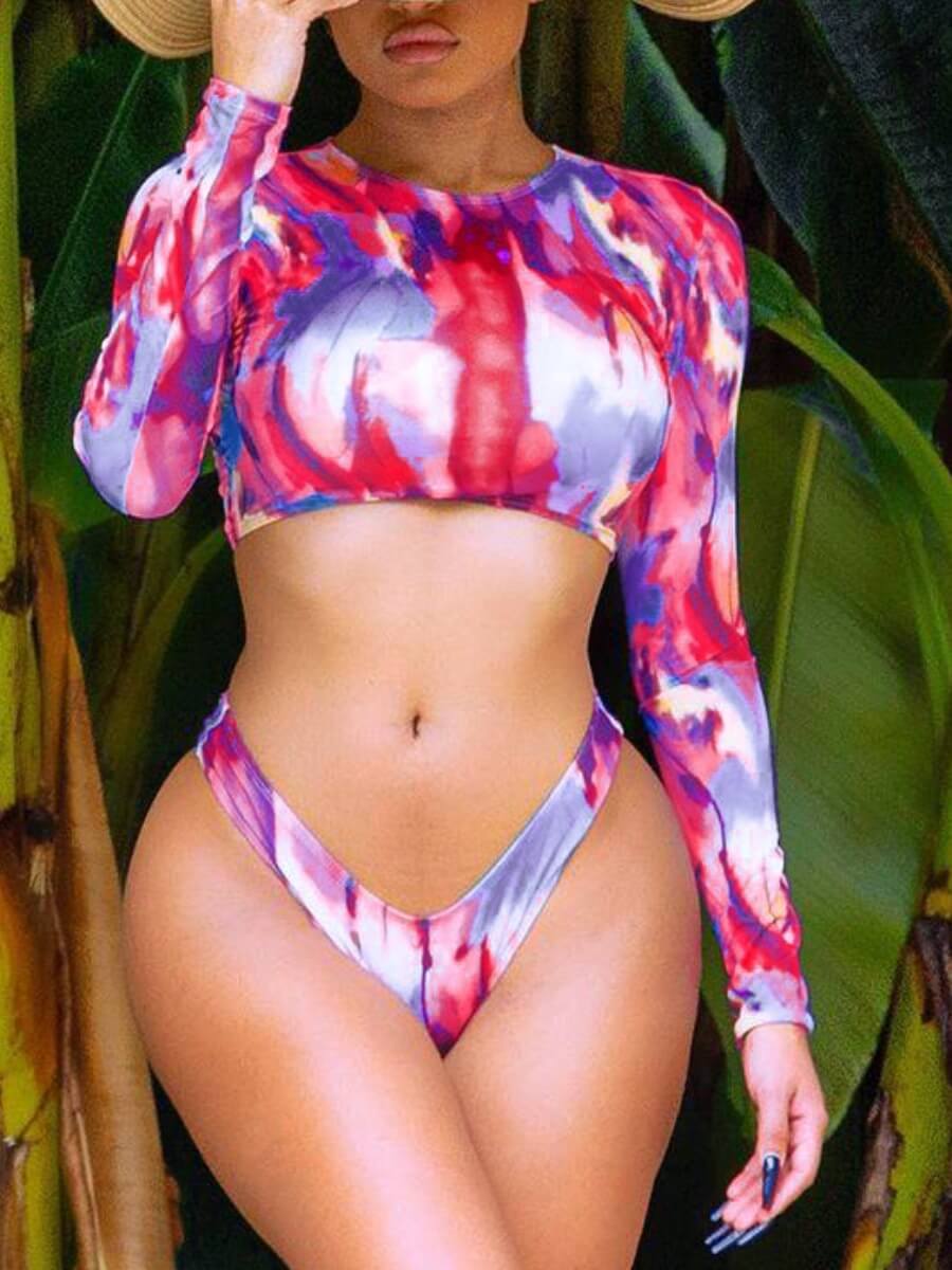 

Lovely Sweet Tie-dye Crop Top Red Tankini