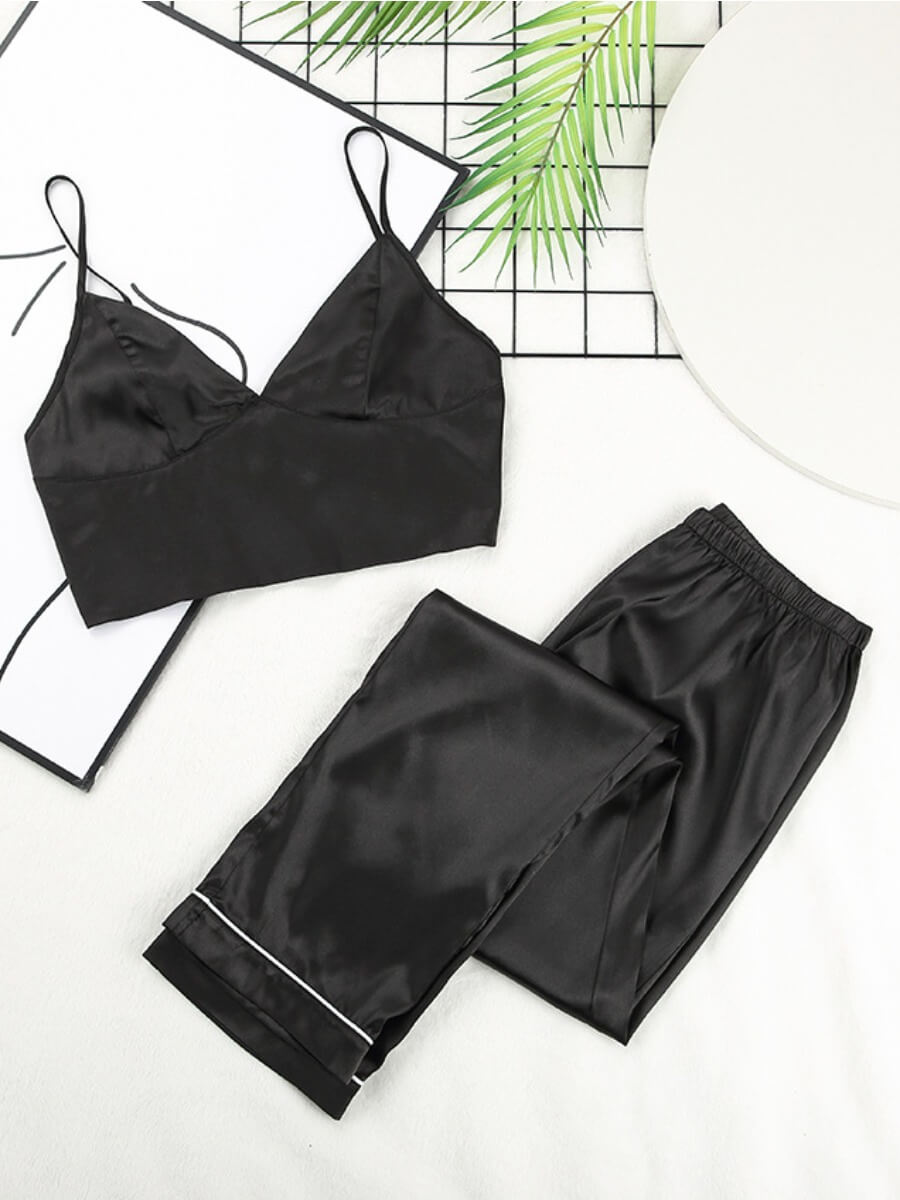 

Lovely Casual V Neck Loose Black Sleepwear