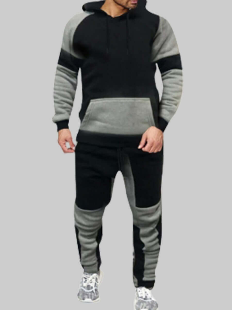

Lovely Sportswear Hooded Collar Color-lump Black Men Two Piece Pants Set