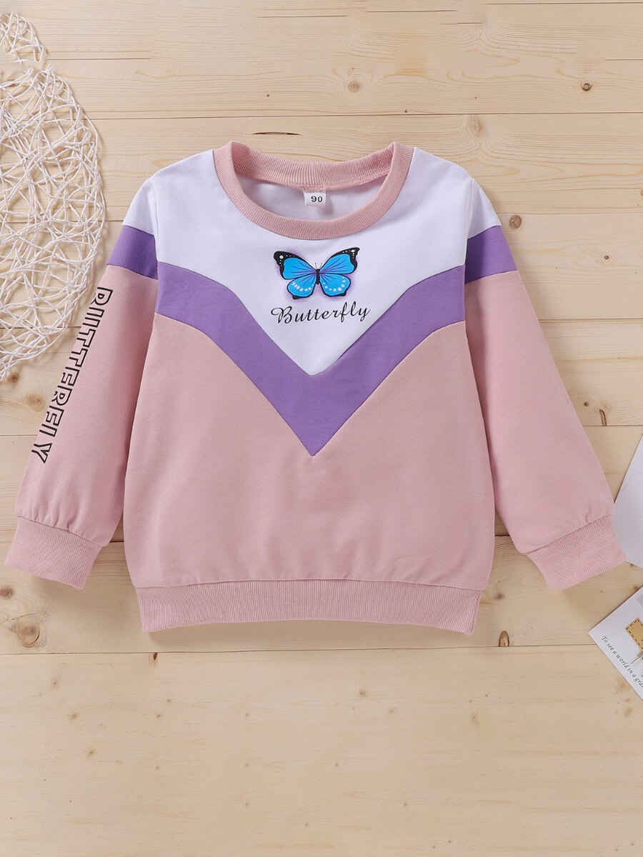 

Lovely Casual Butterfly Letter Print Patchwork Pink Girl Hoodie