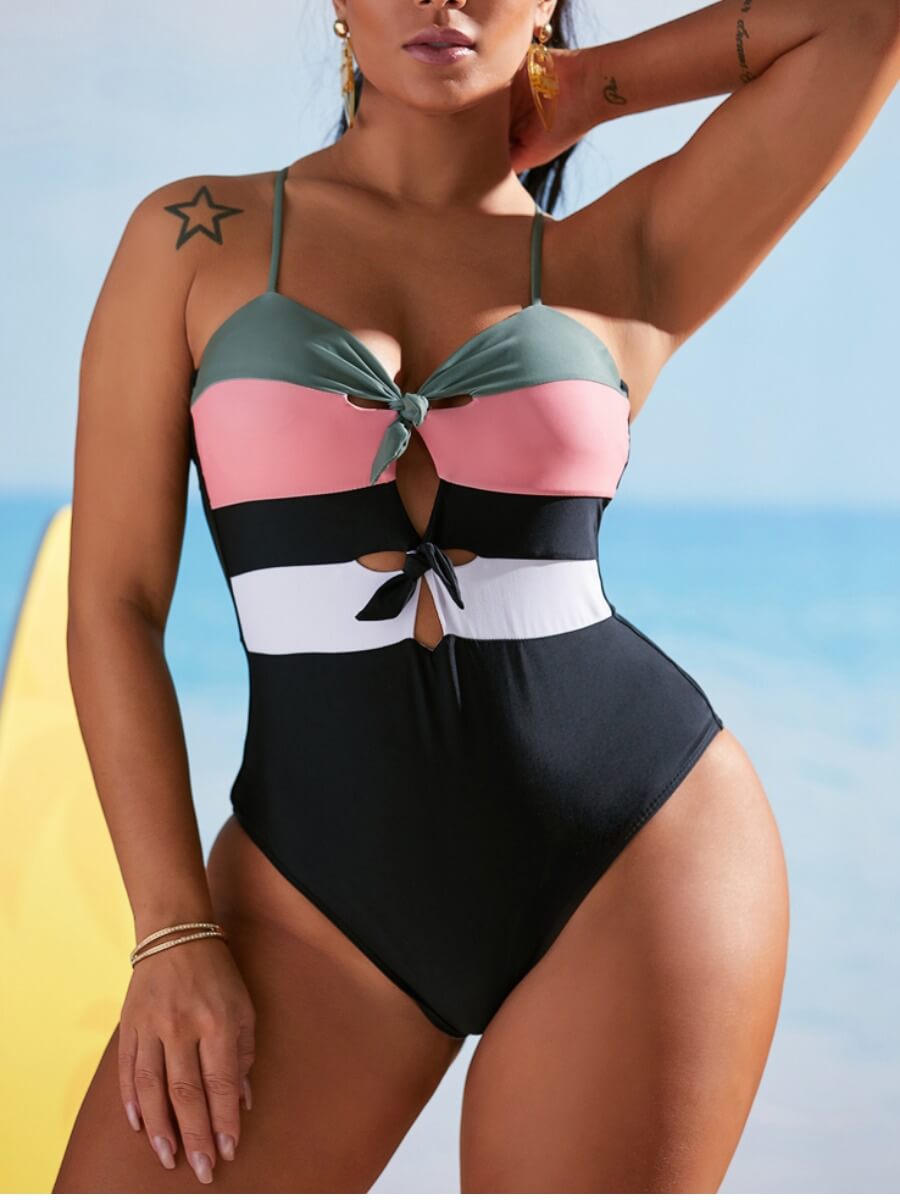 

Lovely Sweet Backless Bandage Hollow-out Design Black One-piece Swimsuit