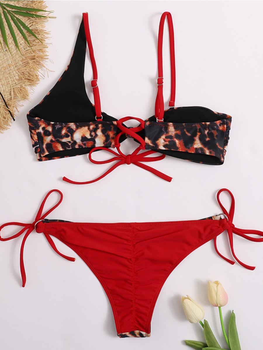LW Sexy Leopard Print Bandage Design Multicolor Two-piece Swimsuit