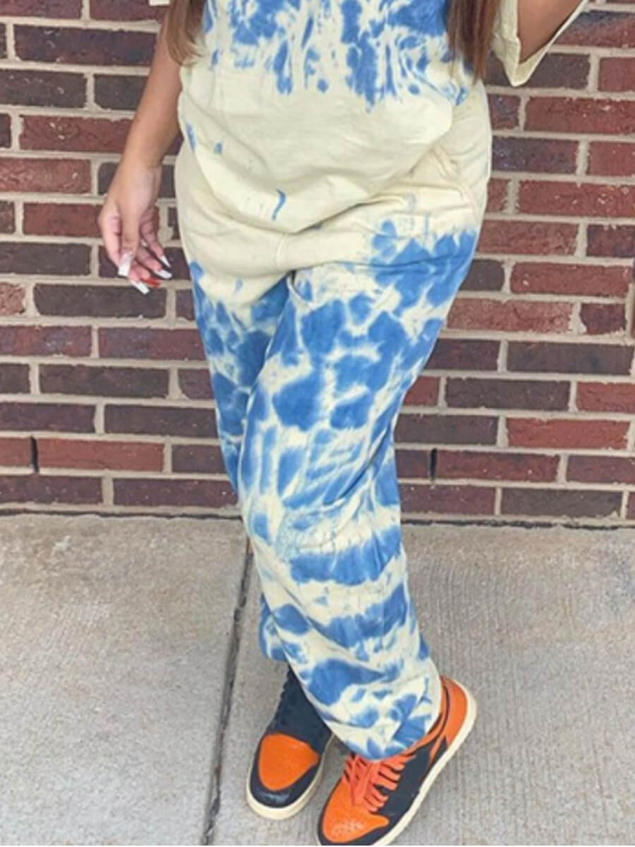 

Lovely Casual Letter Print Tie-dye White Pants
