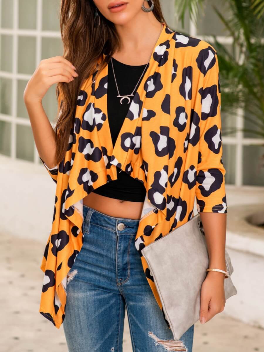 Lovely Trendy Leopard Print Asymmetrical Yellow Coat