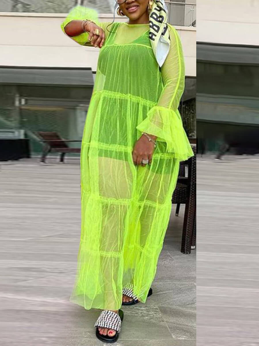

Lovely Plus Size Sweet Flared See-through Green Cover-up