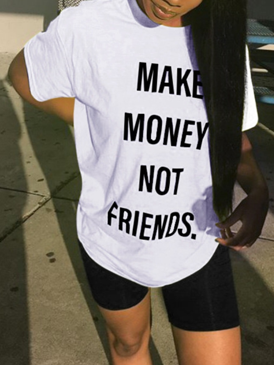 

Lovely Casual O Neck Letter Print White T-shirt