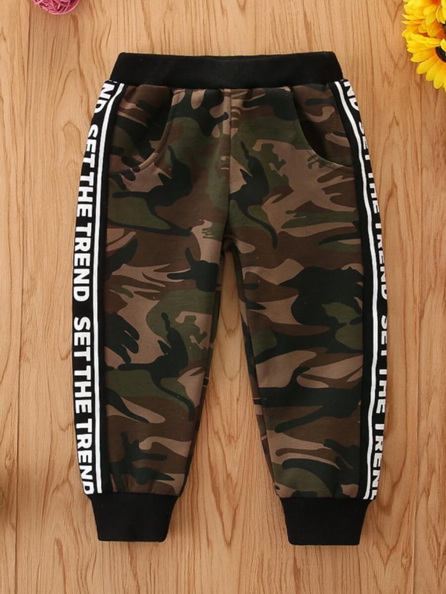 

Lovely Sportswear Elastic Waist Camo Print Patchwork Army Green Boy Pants, Army green camouflag
