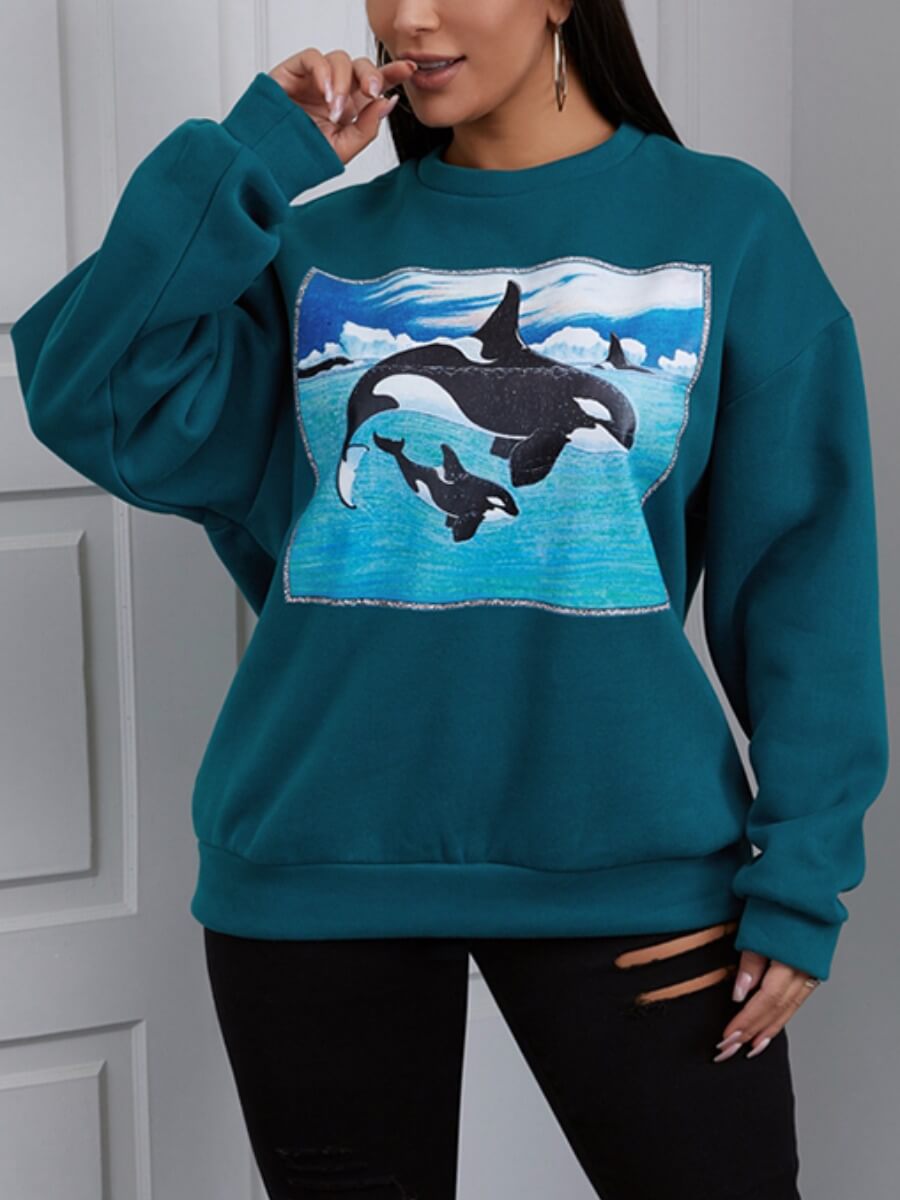 

Lovely Casual O Neck Print Patchwork Green Hoodie