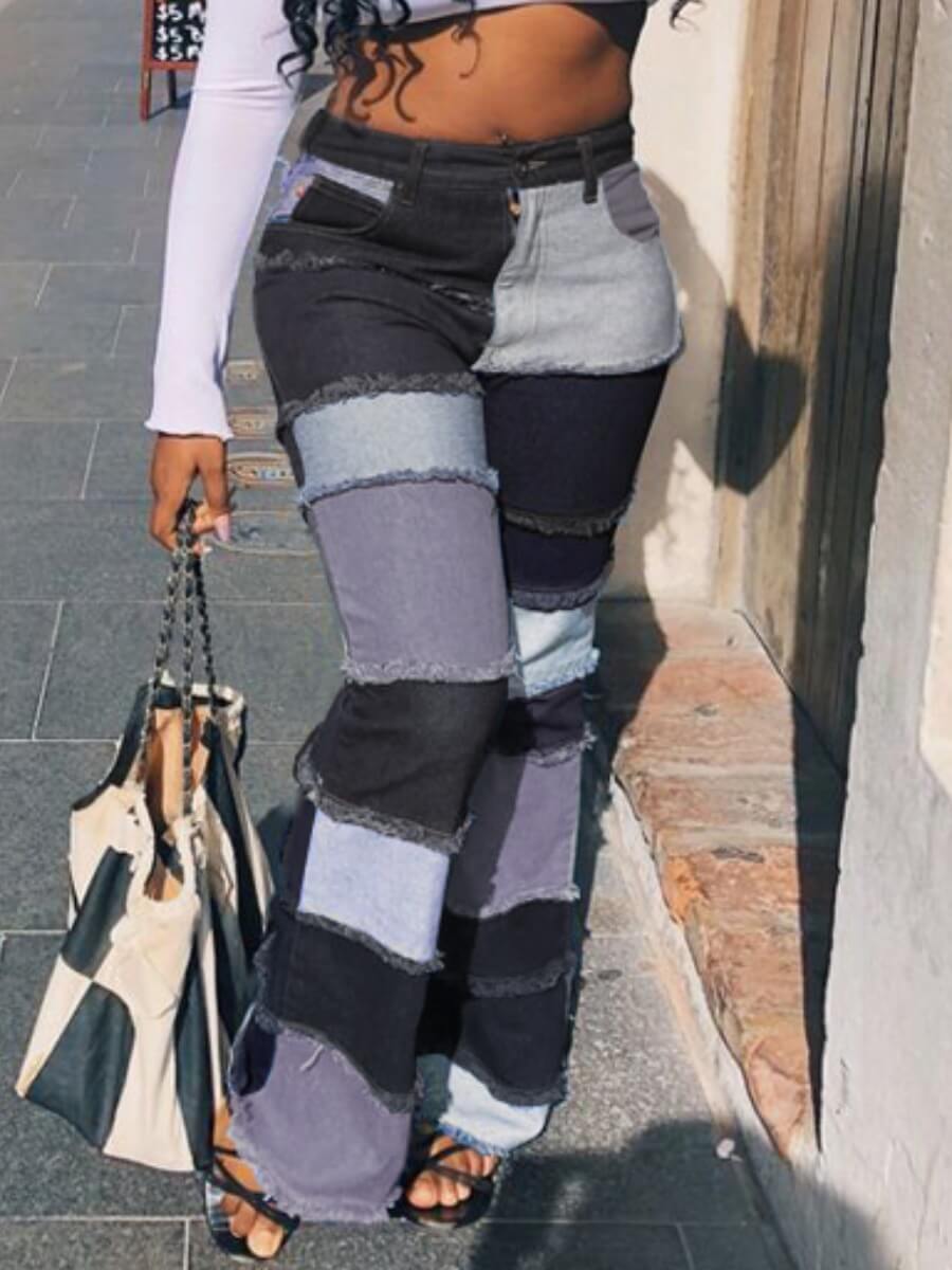 

Lovely Stylish Patchwork Black Jeans
