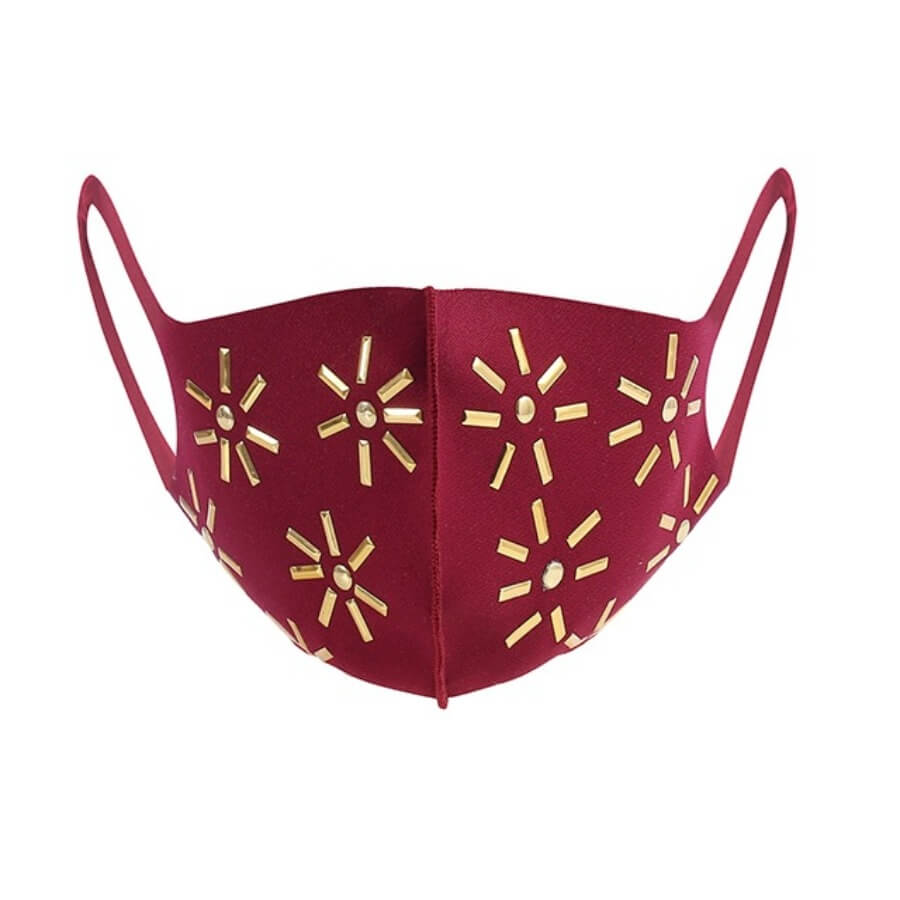 

Lovely Casual Print Red Face Mask, Gold