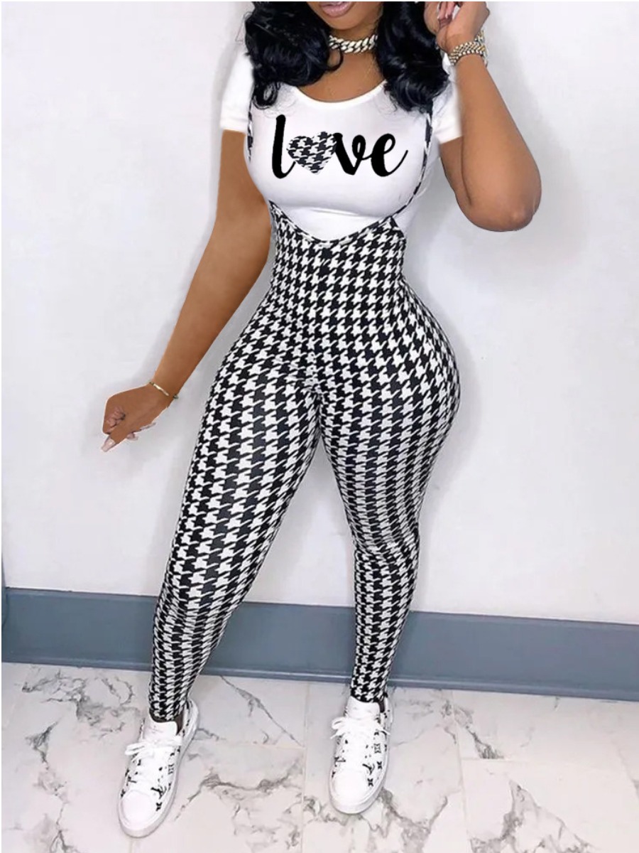 LW Houndstooth Love Letter Print Pants Set