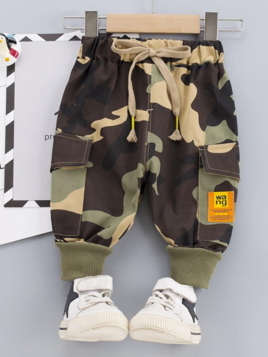 

Lovely Casual Mid Waist Camo Print Drawstring Pocket Design Boy Pants