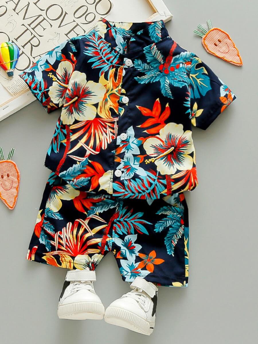 

Lovely Boy Bohemian Floral Print Multicolor Two Piece Shorts Set, Multi