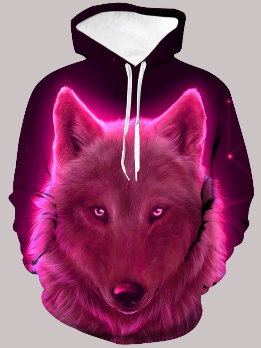 

Lovely Casual Hooded Collar Animal Print Drawstring Design Pink Men Hoodie