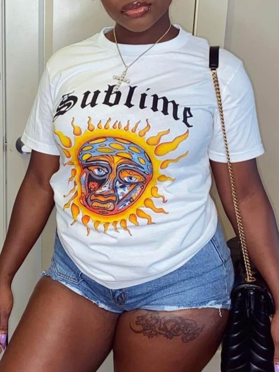 

Lovely Casual O Neck Letter Print White T-shirt