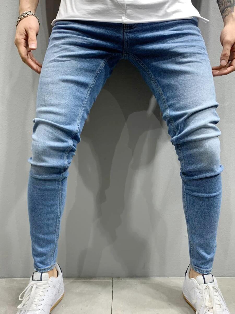 

Lovely Casual Mid Waist Elastic Blue Men Jeans