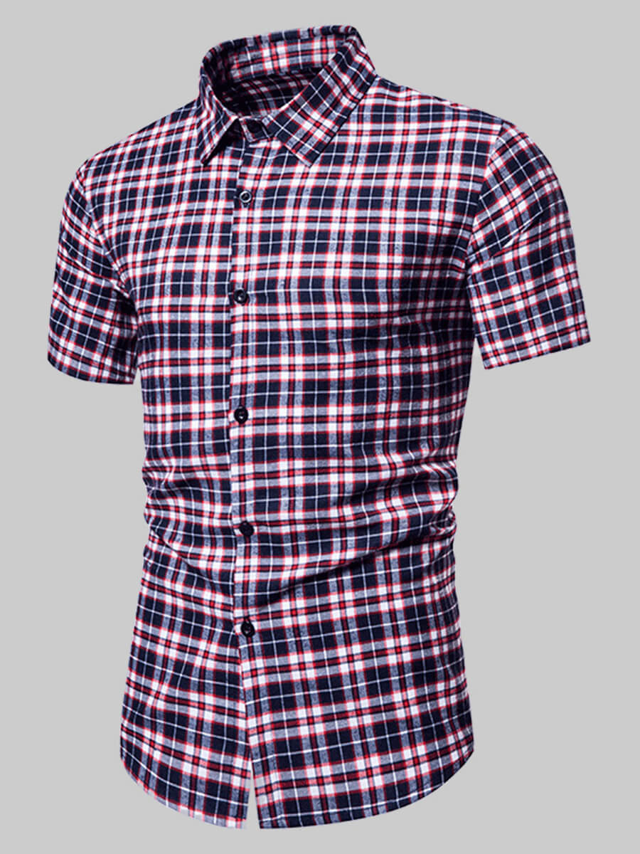 

Lovely Men Casual Turndown Collar Plaid Print Red Shirt