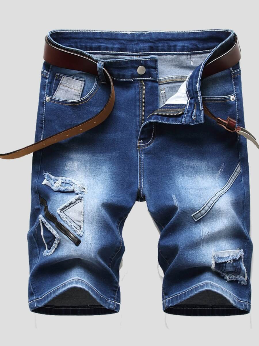 

Lovely Casual Mid Waist Patchwork Gradient Blue Men Denim Shorts