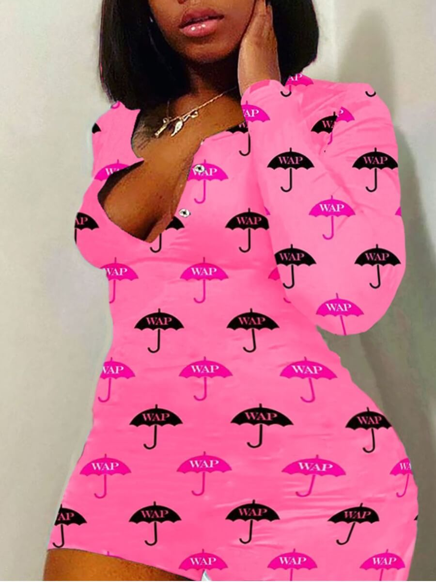 

Lovely Casual Letter Print Pink Plus Size One-piece Romper