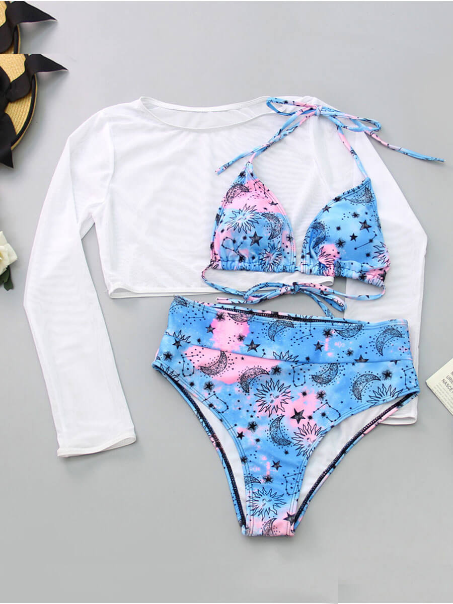 

Lovely Casual Print Baby Blue Tankini