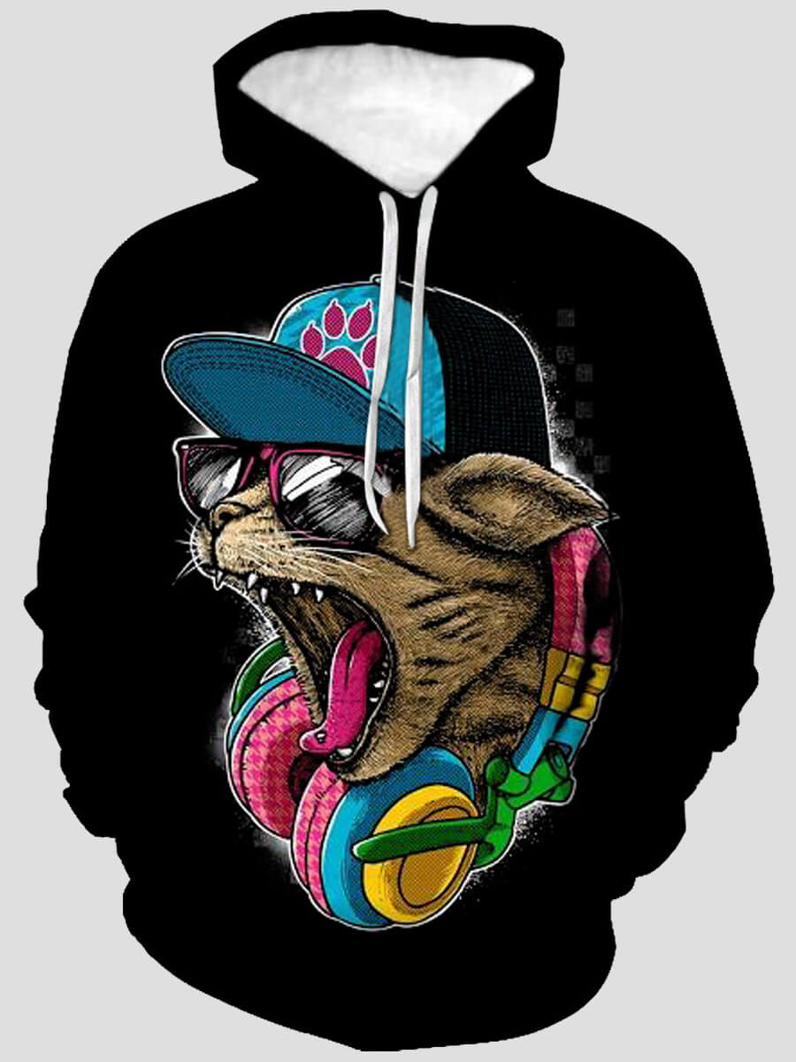 

Lovely Casual Cartoon Print Black Men Hoodie