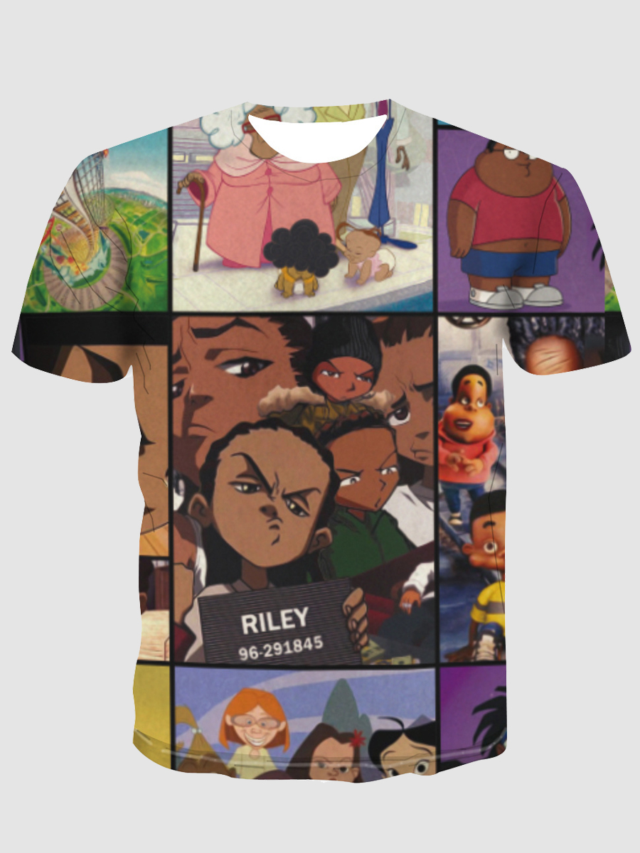 

Lovely Casual O Neck Cartoon Print Patchwork Multicolor Men T-shirt, Multi