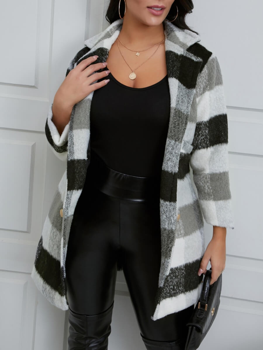 

Lovely Casual Turndown Collar Plaid Print Light Grey Woolen Coat