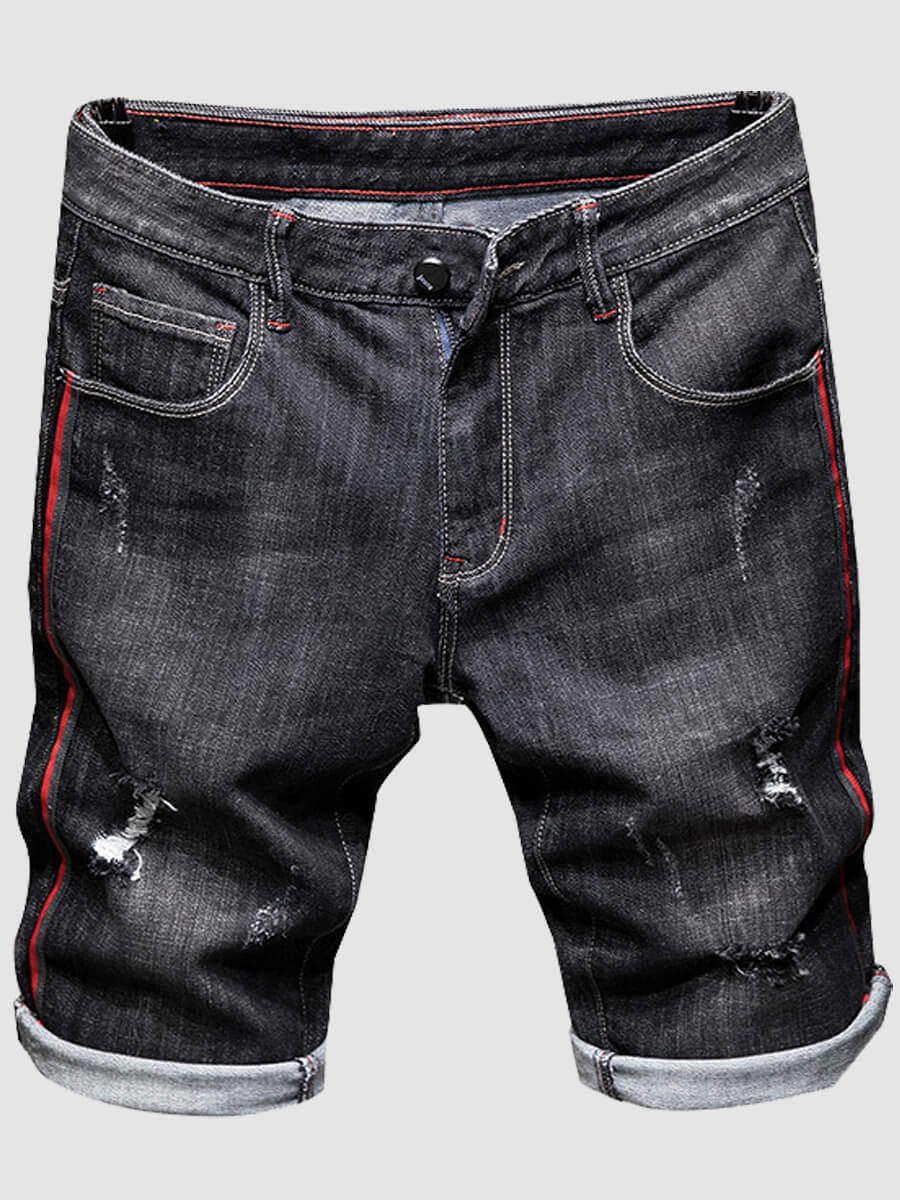 

Lovely Men Casual Mid Waist Broken Holes Black Denim Shorts