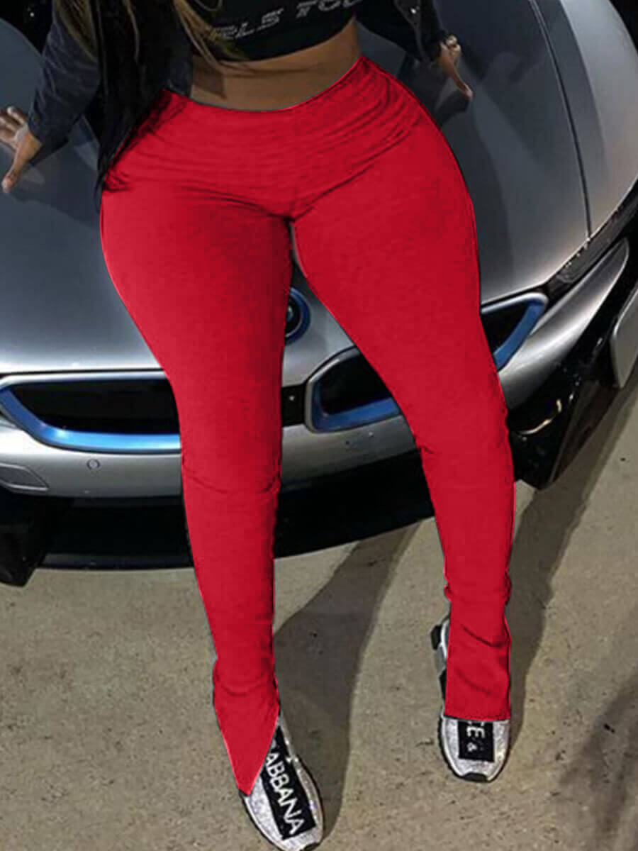 

Lovely Plus Size Sweet High-waisted Ruched Red Pants
