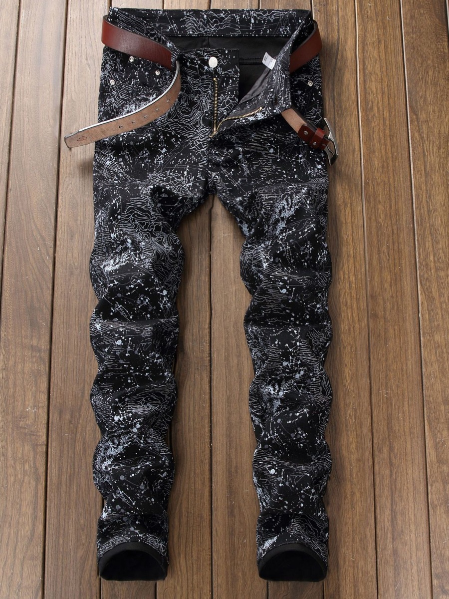 

Lovely Casual Mid Waist Tie-dye Black Men Jeans