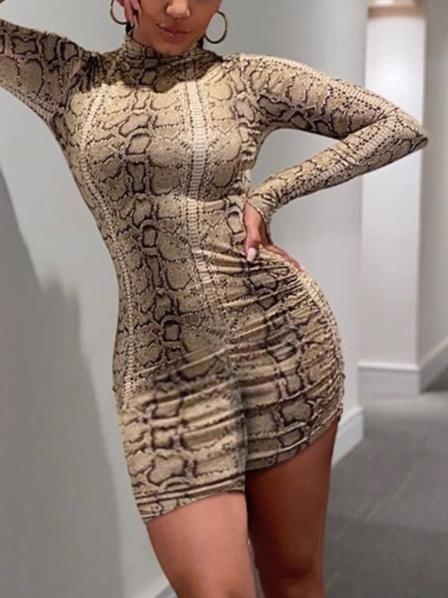 

Lovely Sweet Half A Turtleneck Cobra Print One-piece Romper