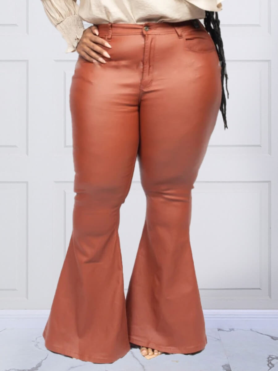 

Lovely Casual Flared Elastic Brown Plus Size Pants