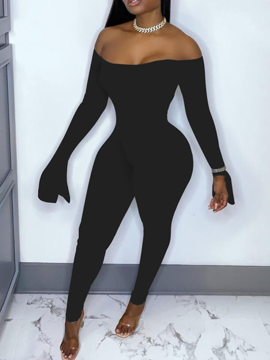 

Lovely Sweet Off The Shoulder Flared Black One-piece Jumpsuit