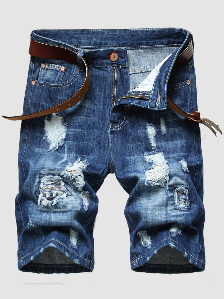 LovelyWholesale Men Casual Mid Waist Ripped Denim Shorts (No Stretch) Summer Casual Ripped Spring Summer 2024