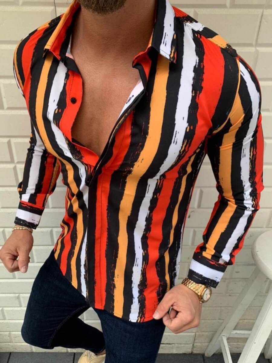 

Lovely Men Casual Striped Patchwork Croci Shirt