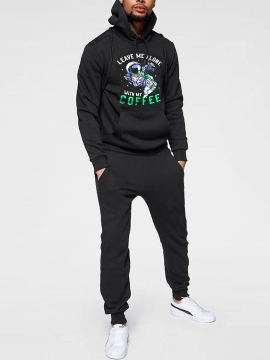 

Lovely Casual Hooded Collar Letter Print Black Men Two Piece Pants Set
